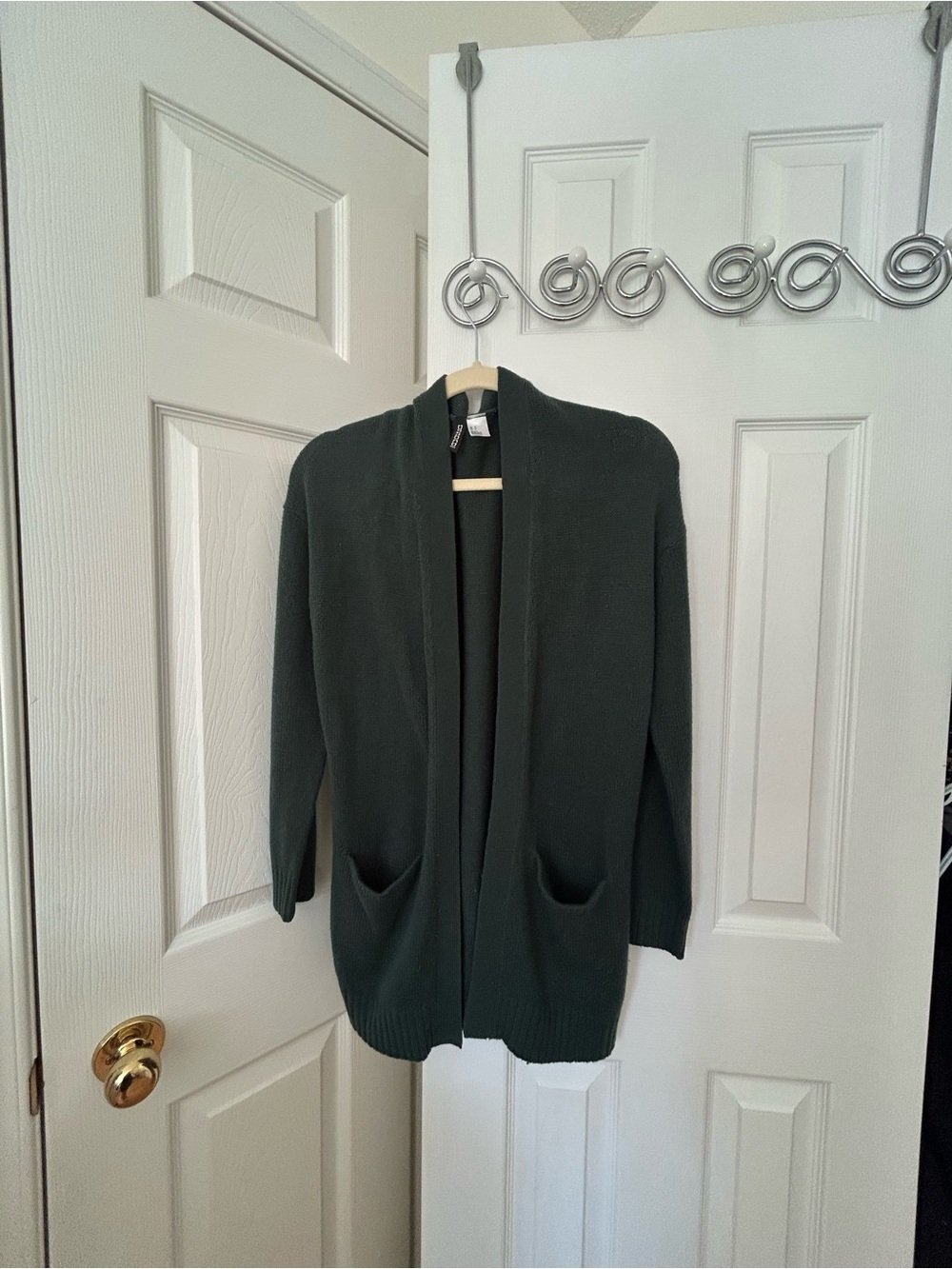 H&M Dark Green Open-Front Shawl Collar Cardigan